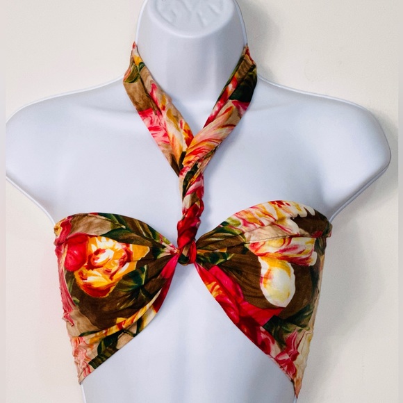 VINTAGE 80's Silk Floral Print Scarf w Fringe Edge - Picture 3 of 7